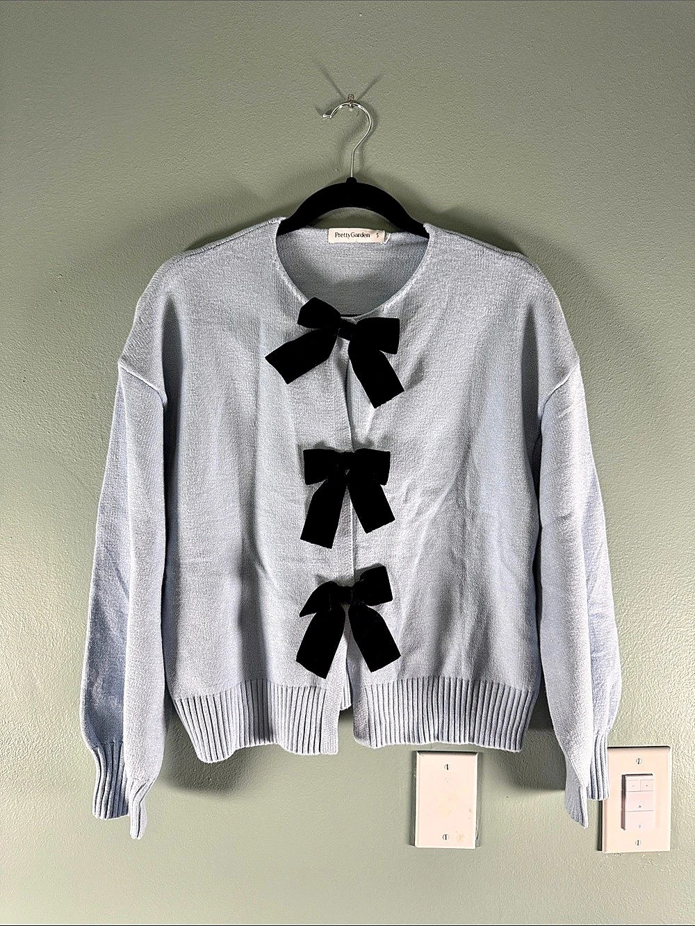 PrettyGarden Women'Small Tie Front Bow Cardigan Sweater Gray & Black Small - blu